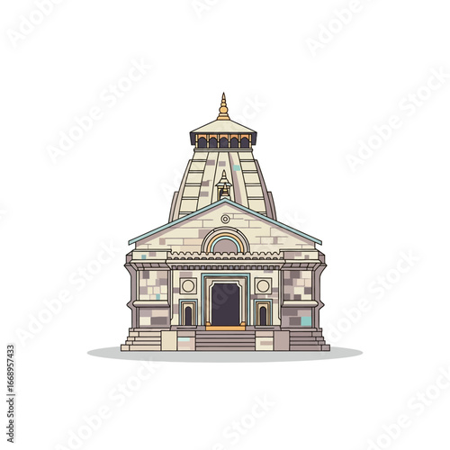 Outlined Illustration of a Traditional Hindu Temple.