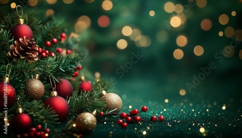 Festive Decorations With Colorful Ornaments and Twinkling Lights in Holiday C...