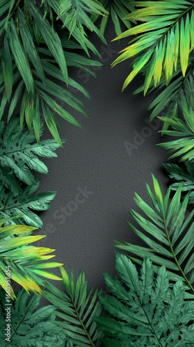 Lush Green Leaves Creating a Vibrant Texture Against a Dark Stone Background ...