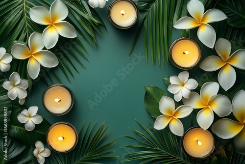 Relaxing Candles Surrounded by Tropical Flowers and Greenery Create a Serene ...