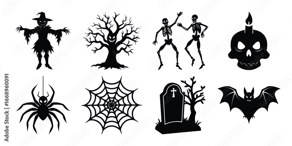 Fototapeta premium Halloween Silhouette Collection Spooky Elements for Festive Designs and Creative Projects