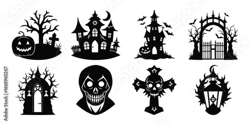 Halloween Silhouette Collection Spooky Houses Pumpkins and Eerie Elements for Creepy Designs
