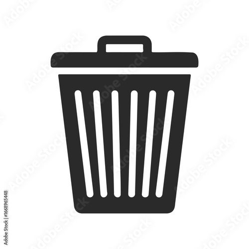 Black trash can icon on white background