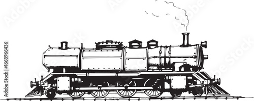 Steam locomotive, retro, vitnage, transport. Hand drawn vector illustration	
