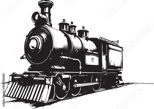 Steam locomotive, retro, vitnage, transport. Hand drawn vector illustration	