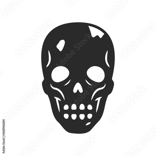 Black silhouette of human skull on white background