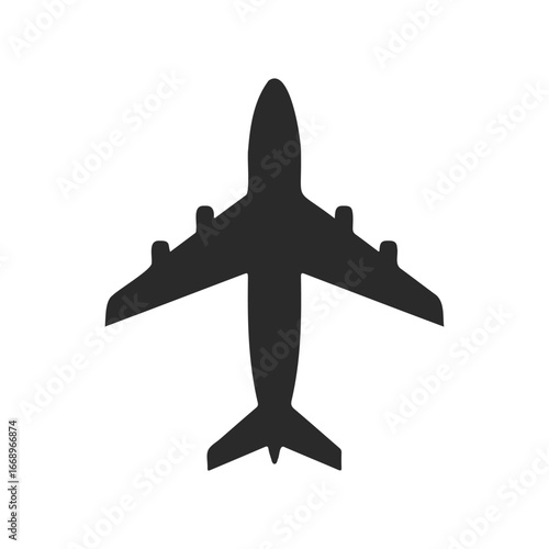 Silhouette of an airplane on white background: aviation icon