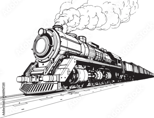 Steam locomotive, retro, vitnage, transport. Hand drawn vector illustration	