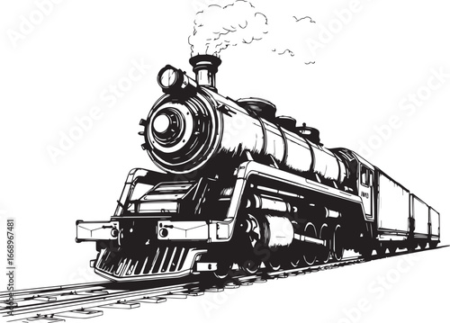Steam locomotive, retro, vitnage, transport. Hand drawn vector illustration	
