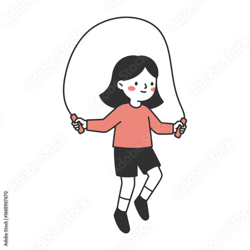 Young girl happily skipping rope, enjoying active lifestyle outdoors