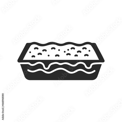 Monochrome lasagna icon in rectangular tray with layered wavy edges