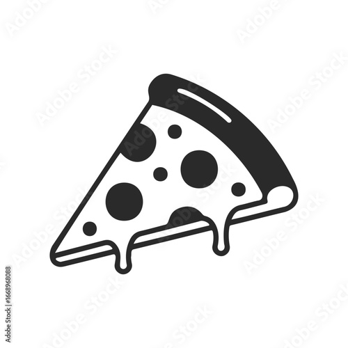 Black and white pizza slice icon with melting cheese and pepperoni