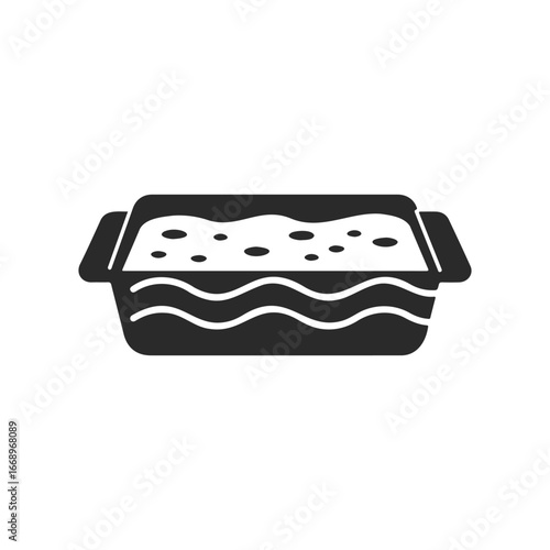 Silhouette icon of baked lasagna in a rectangular dish with handles