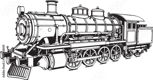 Steam locomotive, retro, vitnage, transport. Hand drawn vector illustration	
