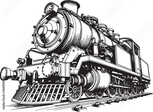 Steam locomotive, retro, vitnage, transport. Hand drawn vector illustration	