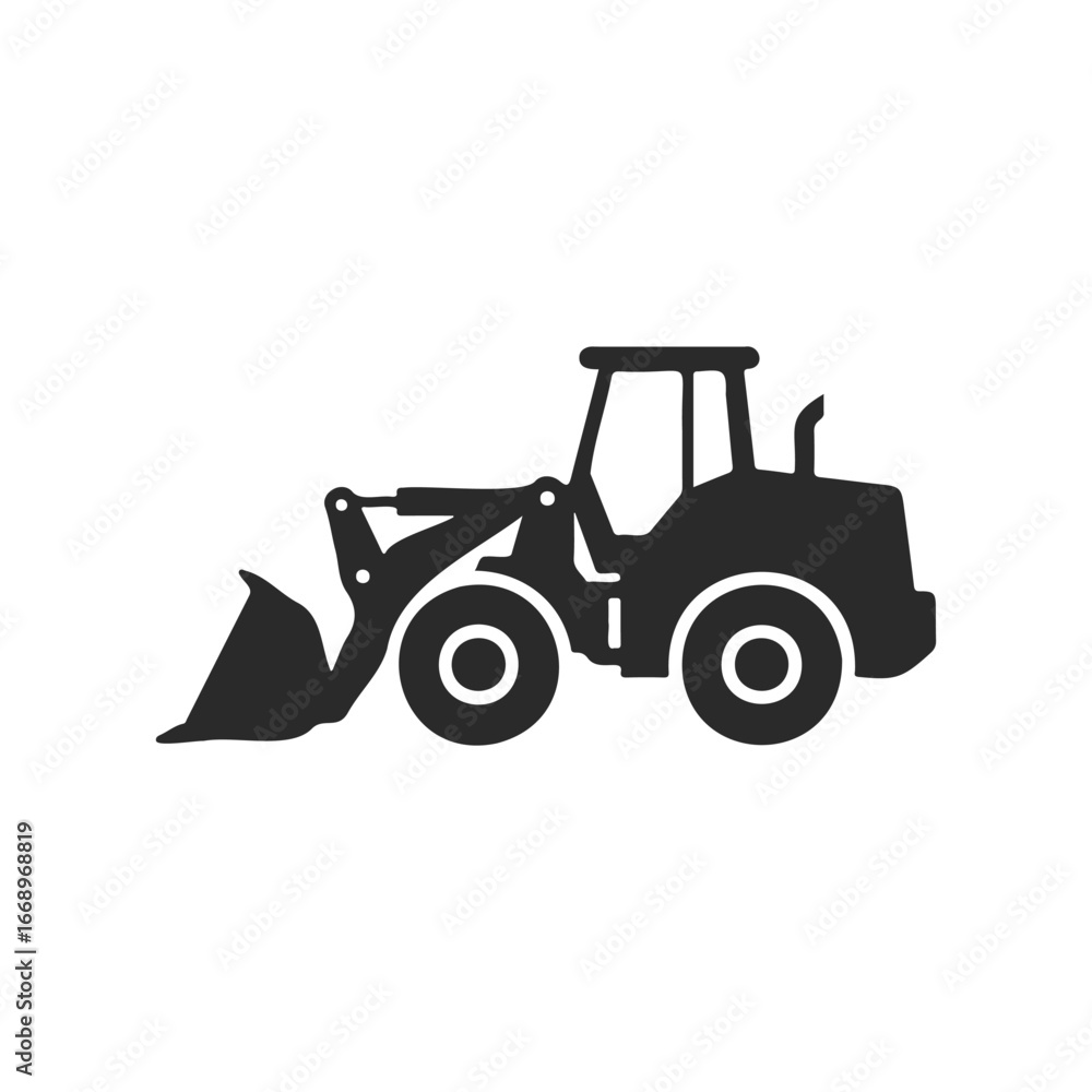 Naklejka premium Silhouette of a construction loader tractor icon on white background