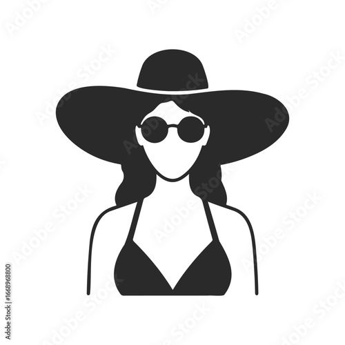 Silhouette of female in hat and sunglasses: fashionable summer style
