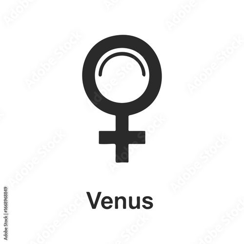 Black venus symbol on white background: female gender icon representation