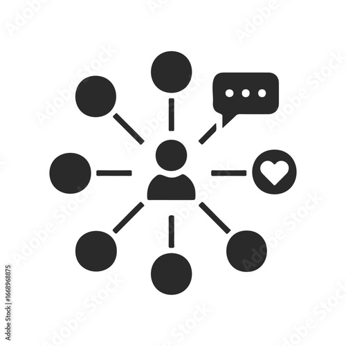 Social media network icon with user connections and interactions