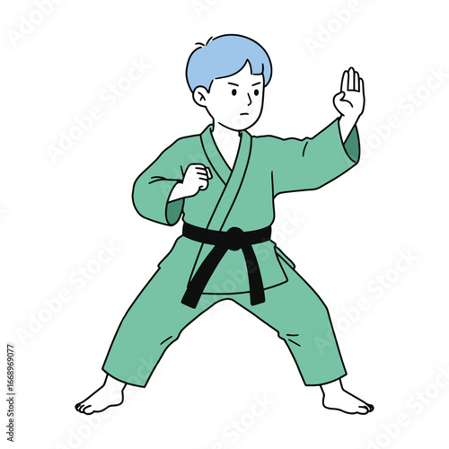 Young martial artist in karate stance ready to compete