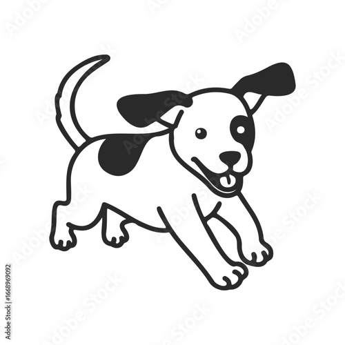 Playful black and white puppy illustration with wagging tail