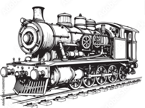 Steam locomotive, retro, vitnage, transport. Hand drawn vector illustration	