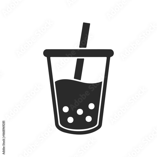 Simple bubble tea icon with straw and tapioca pearls