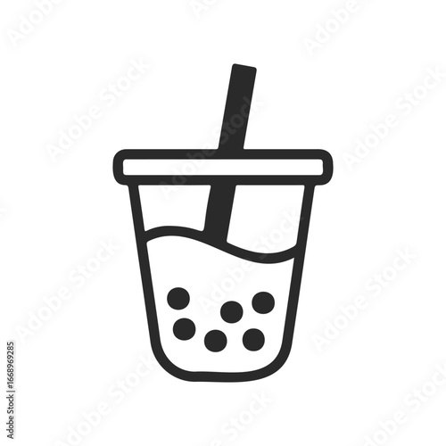 Bubble tea icon with straw and tapioca pearls