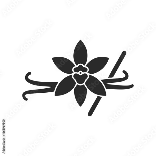 Vanilla flower and pods icon on white background