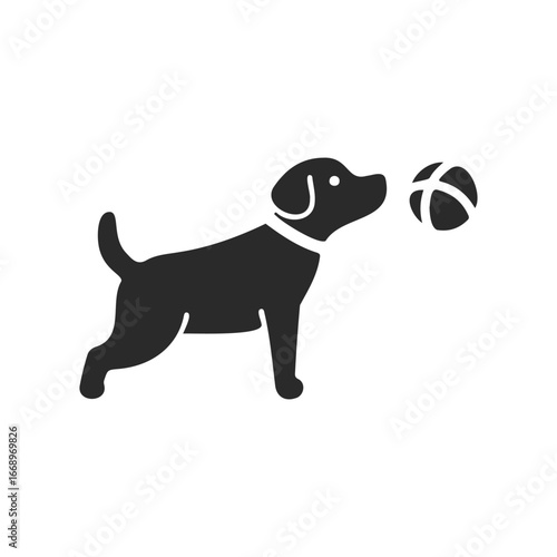 Silhouette of a dog playing with a ball icon
