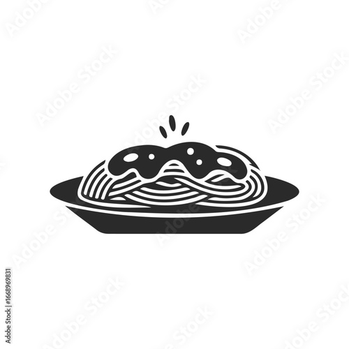 Silhouette of spaghetti with tomato sauce on a plate