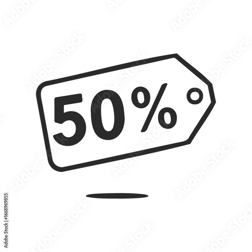 Black and white 50 percent discount tag icon for promotions