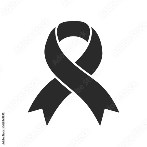 Black awareness ribbon icon for memorial and support causes