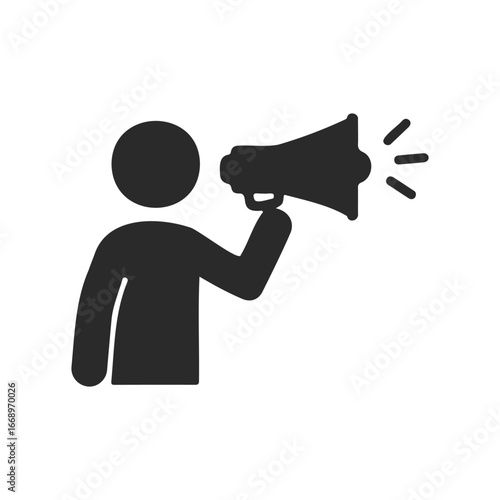 Person holding megaphone icon: communication and announcement symbol