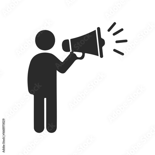 Silhouette of person holding megaphone icon for communication and announcement