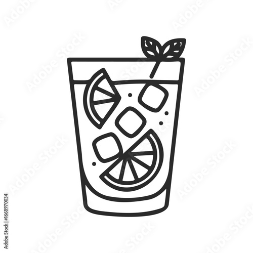 Illustration of a refreshing citrus beverage with ice and mint leaves