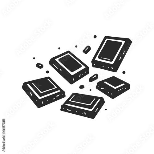 Hand-drawn chocolate bars illustration with crumbs and pieces