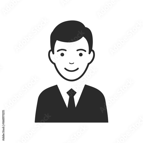 Simple black and white male avatar icon in suit