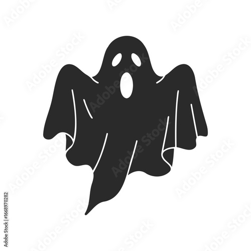 Spooky black ghost silhouette on white background