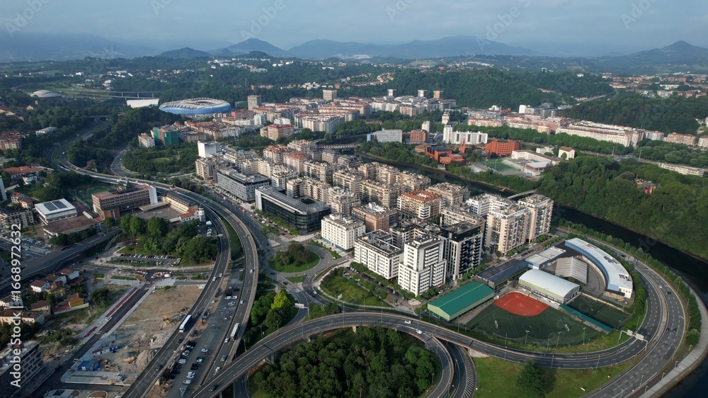 Fototapeta premium Aerial panorama view around the city San Sebastián in Spain on a sunny spring day.