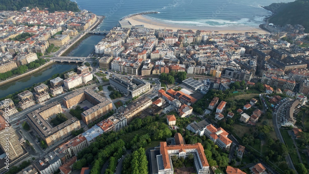 Fototapeta premium Aerial panorama view around the city San Sebastián in Spain on a sunny spring day.