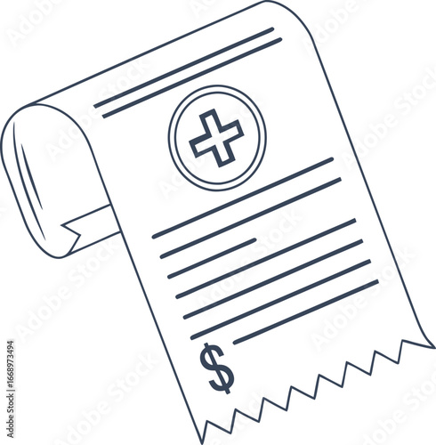 Medical expense receipt with healthcare symbol and dollar sign for healthcare costs