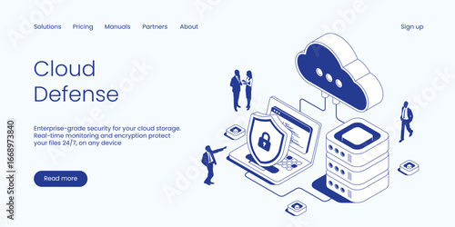 Wallpaper Mural Cloud Defense, Enterprise-Grade Security with Real-Time Monitoring and Encryption for Cloud Storage on Any Device. Technology Isometric 3d Line Vector Illustration. Torontodigital.ca