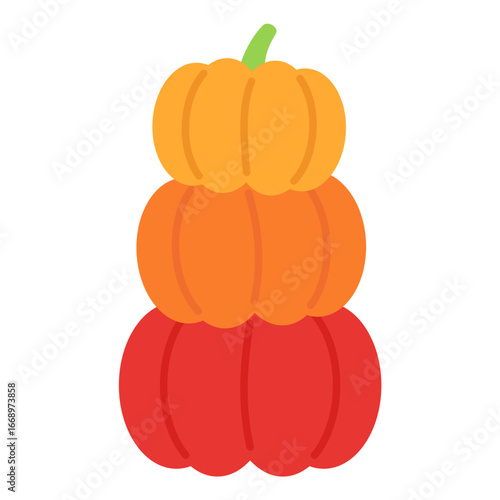 Pumpkin stack Halloween three layered gourds in bright autumn colors flat