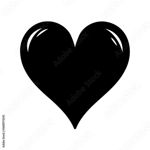 Solid black heart with a glossy sheen, representing love and affection