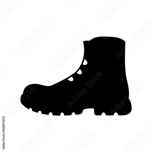 Silhouette of a rugged hiking boot or work boot on white background