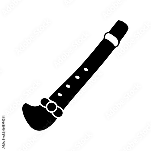 Black silhouette of a medieval recorder woodwind instrument with visible finger holes