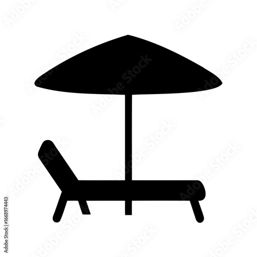 Black and White Illustration of a Beach Chair with Umbrella Symbol