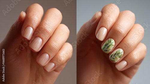 Wallpaper Mural Before and after transformation with tropical leaf nail art Torontodigital.ca
