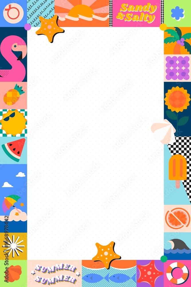 Fototapeta premium Kidcore tropical beach frame, funky background